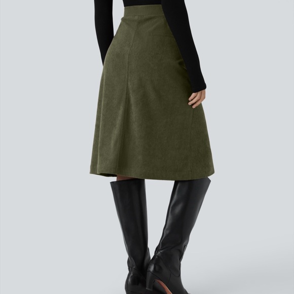 🆕 Halara Mid Rise Front Side Flap, Pocket MIDI Corduroy Casual Skirt, Size XL - Picture 5 of 7